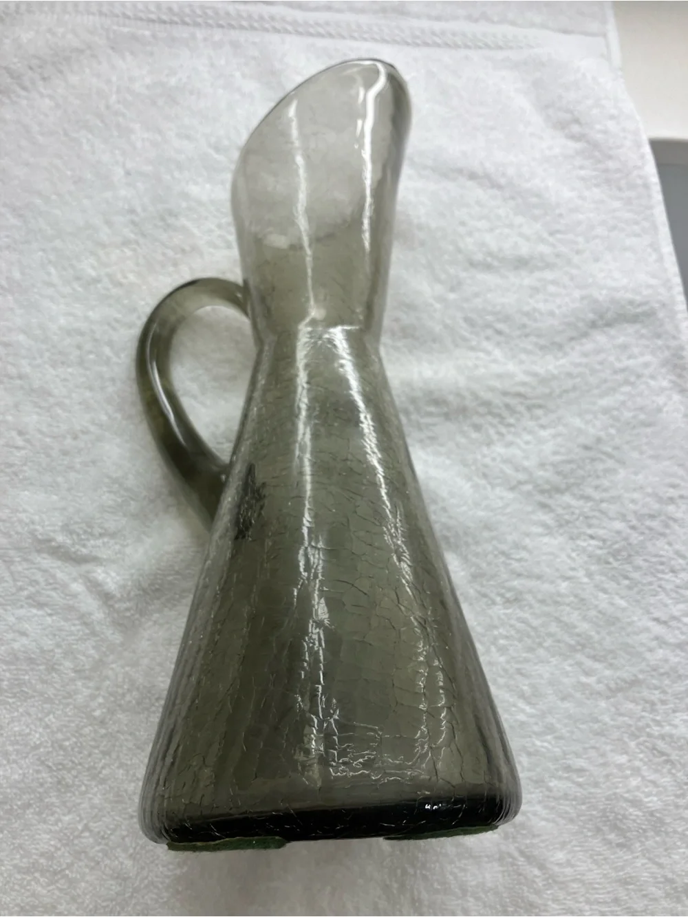 Smoky Gray Green Crackle Glass Hourglass Vase Kanawha?